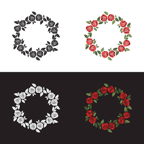 ilustrações de stock, clip art, desenhos animados e ícones de rose circle frame vector illustration - rose colored