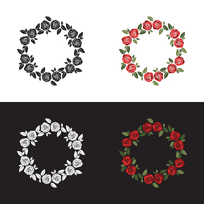 Red rose circle frame vector illustration