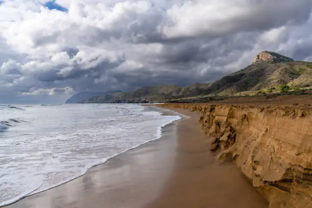 A low angle view of high tide at Calblanque Beach in southern Murcia