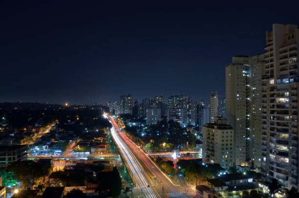 são paulo, brazil by night. lights of cars and buildings at night. - 2012 imagens e fotografias de stock