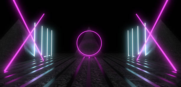 istock 3D abstract background with neon lights. neon tunnel  .space construction . .3d illustration 1368007143