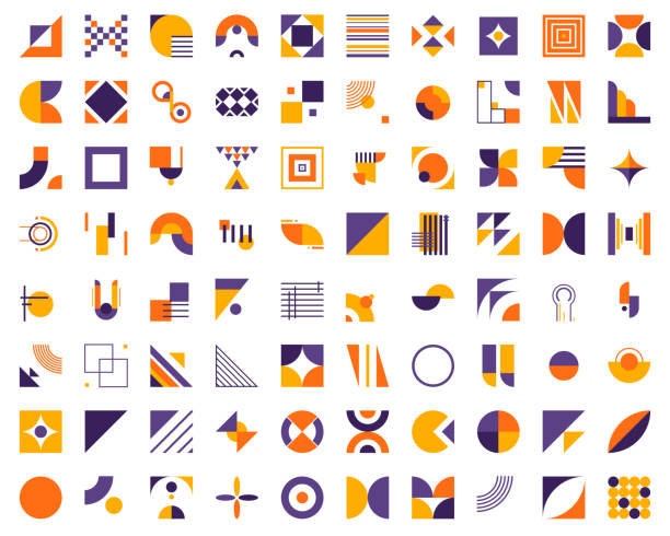 Bauhaus elements. Bauhaus elements. Modern geometric abstract shapes. Bauhaus basic forms, lines, circles, triangles and squares. Blue, red, yellow and black colors. Minimal style vector illustration flat design icons stock illustrations
