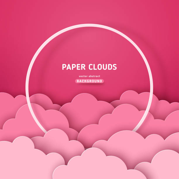 baumwolle rosa wolken mit rundem rahmen - dreams heaven cloud fairy tale stock-grafiken, -clipart, -cartoons und -symbole