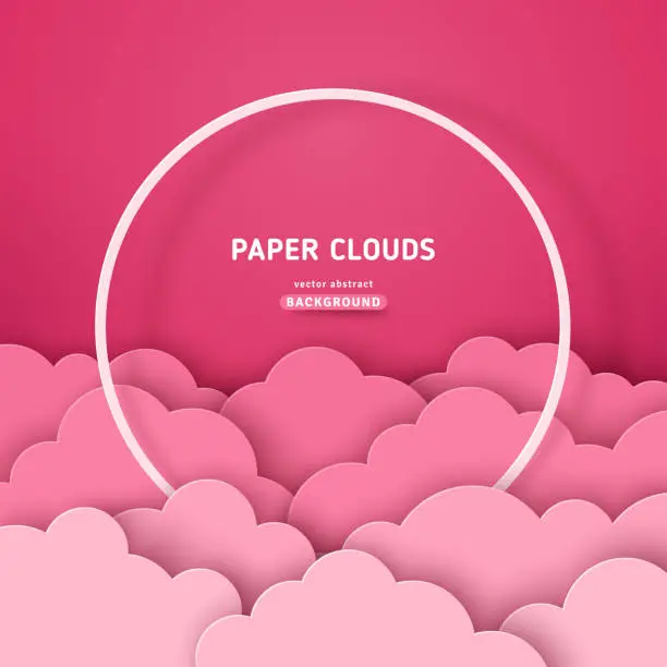 Vector illustration of Cotton pink clouds with round frame