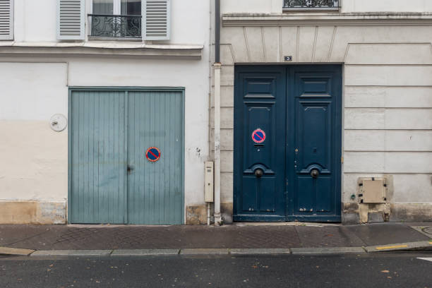 istock Blue doors on side of vintage buildings 1368013365