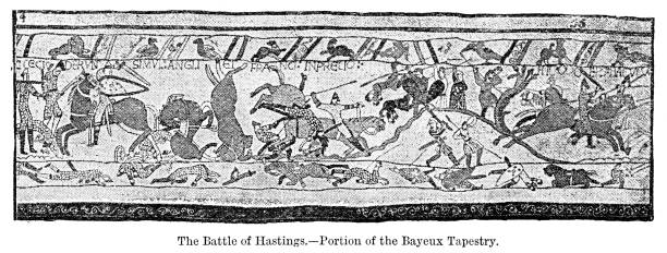 bitwa pod hastings, z gobelinu z bayeux - tkanina z bayeux obrazy stock illustrations