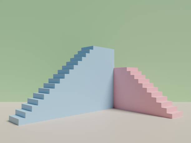 istock Blue and ping stairs on green background 3D render 1368014214