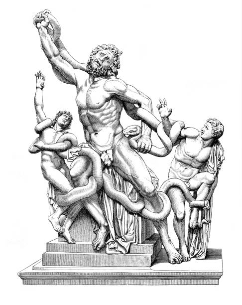 ilustrações de stock, clip art, desenhos animados e ícones de the statue of laocoön and his sons - ancient rome illustration and painting engraving engraved image