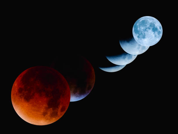 Lunar eclipse sequence and Super Moon stock photo