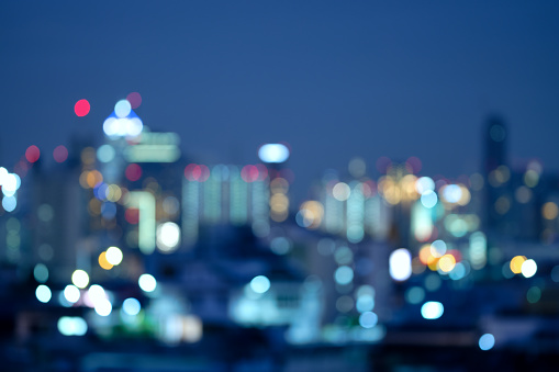 Abstract blurred cityscape of Bangkok on night scene background