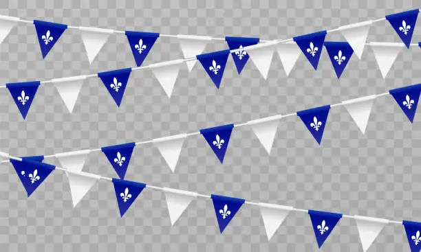 Vector illustration of Happy Quebec Day. National holiday of Quebec. Saint Jean-Baptiste Day. Realistic ribbons and decorations with holiday symbol