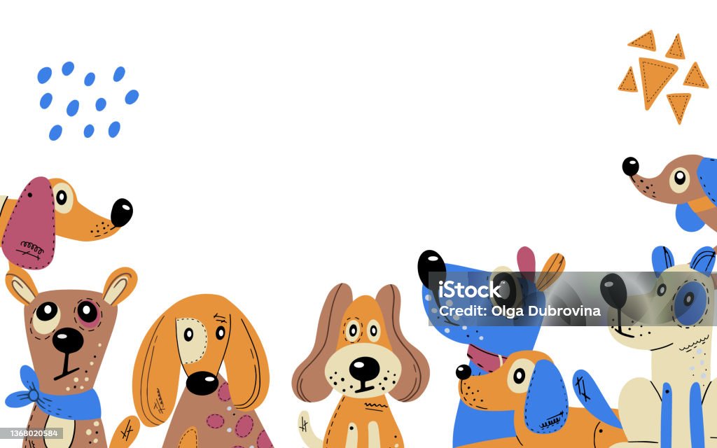 Dog Vector Poster Poster Frame With Dogs Of Different Breeds Abstract Elements Drawn By ...