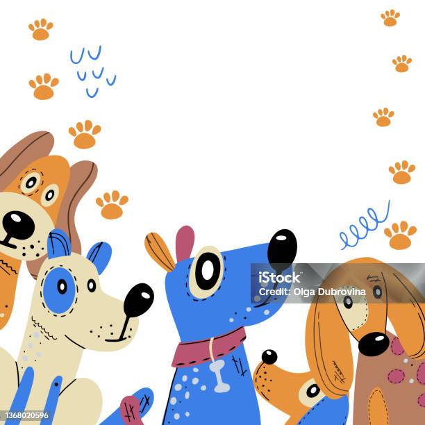 Dog Vector Poster Poster Frame With Dogs Of Different Breeds Abstract Elements Drawn By ...