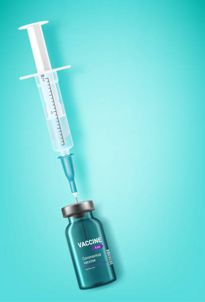 istock Vaccine glass vial with needle of syringe inside. 3d vector 1368020663