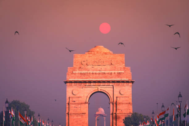 palácio popular do portão da índia de delhi - india new delhi architecture monument - fotografias e filmes do acervo