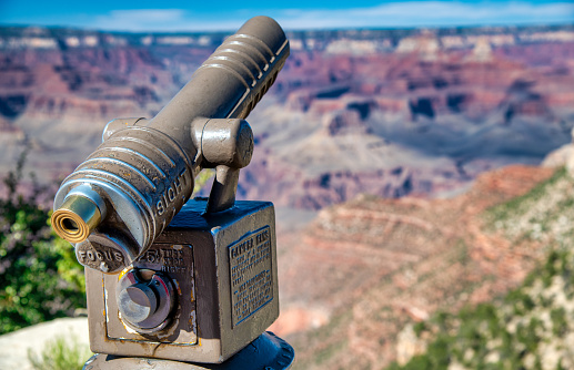 Binoculars with a view on South Rim, Grand Canyon National Park, USA