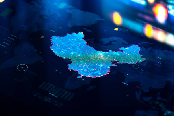istock Map of China on digital display 1368021706