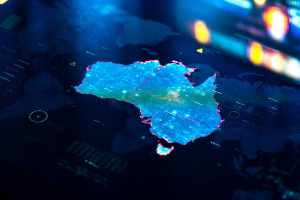 istock Map of Australia on digital display 1368021843