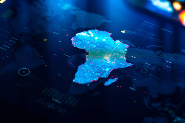 istock Map of Africa on digital display 1368022650