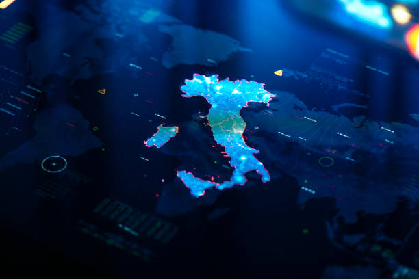 Map of Italy on digital pixelated display