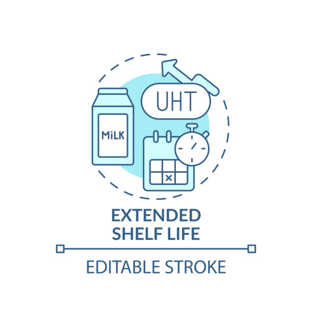Extended shelf life turquoise concept icon Extended shelf life turquoise concept icon. Ultra pasteurization. Advantages of UHT abstract idea thin line illustration. Isolated outline drawing. Editable stroke. Arial, Myriad Pro-Bold fonts used expiry date icon stock illustrations