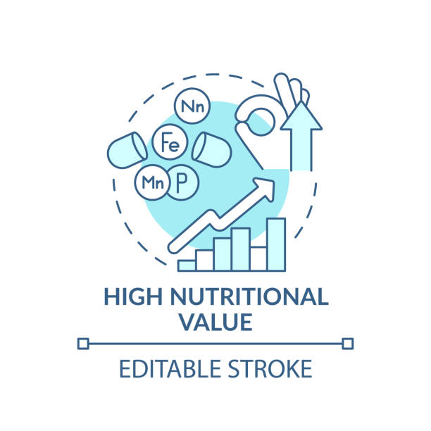 ilustraciones, imágenes clip art, dibujos animados e iconos de stock de icono de concepto turquesa de alto valor nutricional - high nutritional value
