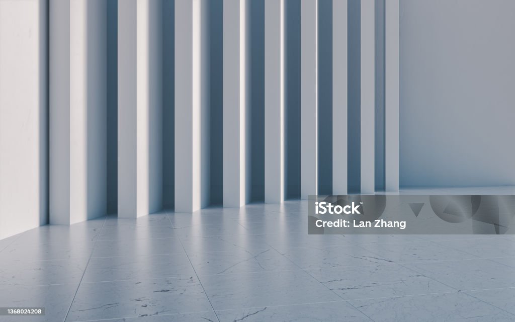 Modern building interior background This is entirely 3D generated image. Absence Stock Photo