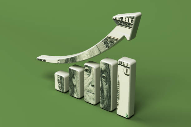 Financial graph and  100 dollar banknote. On a green-colored background.