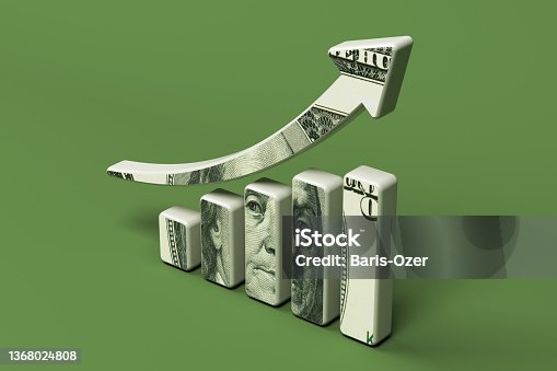 istock Financial graph and  100 dollar banknote. On a green-colored background. 1368024808