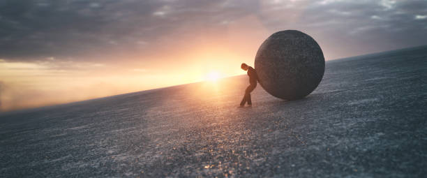 istock Ilustration of a man maintaining a concrete ball, 3d rendering 1368025992