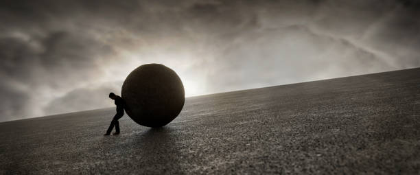 istock Ilustration of a man maintaining a concrete ball, 3d rendering 1368025997
