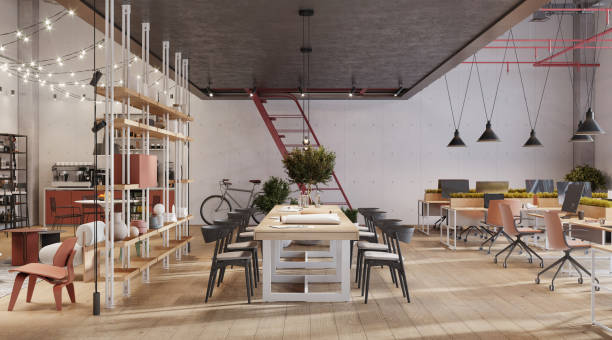 istock 3D image of coworking office space 1368027597