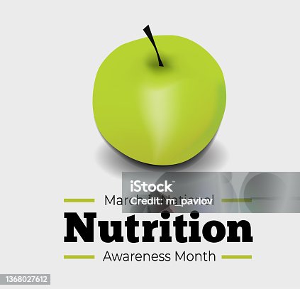 istock National Nutrition Awareness Month. Vector illustration with green apple on grey 1368027612