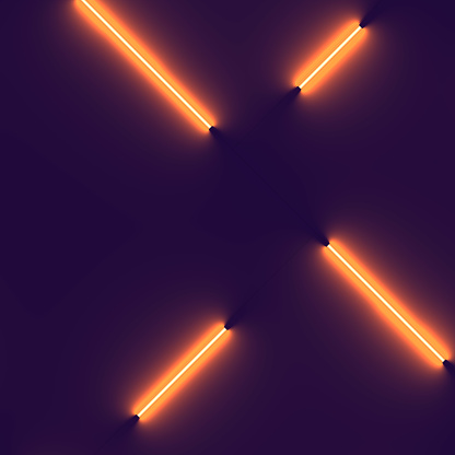 Fluorescent lamps on a dark background. Abstract 3d rendering geometric neon pattern. Trendy digital illustration