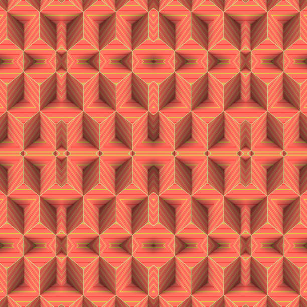 Kaleidoscopic pattern of multicolored shapes with striped texture. Abstract geometric background in modern style. Minimal concept art. 3d rendering digital illustration