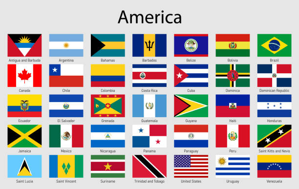 illustrations, cliparts, dessins animés et icônes de ensemble de drapeaux pays américains, drapeau all america - barbados flag illustrations