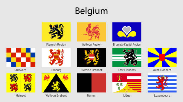 illustrazioni stock, clip art, cartoni animati e icone di tendenza di bandiere delle regioni del belgio, collezione di bandiere di tutte le province belghe - namur province