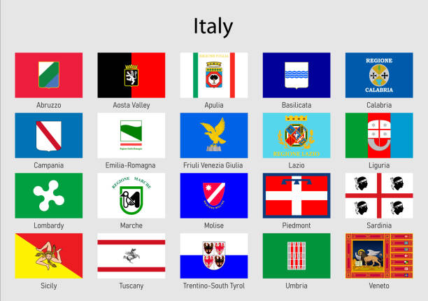 illustrazioni stock, clip art, cartoni animati e icone di tendenza di bandiere degli stati d'italia, collezione bandiere di tutte le regioni italiane - romagna