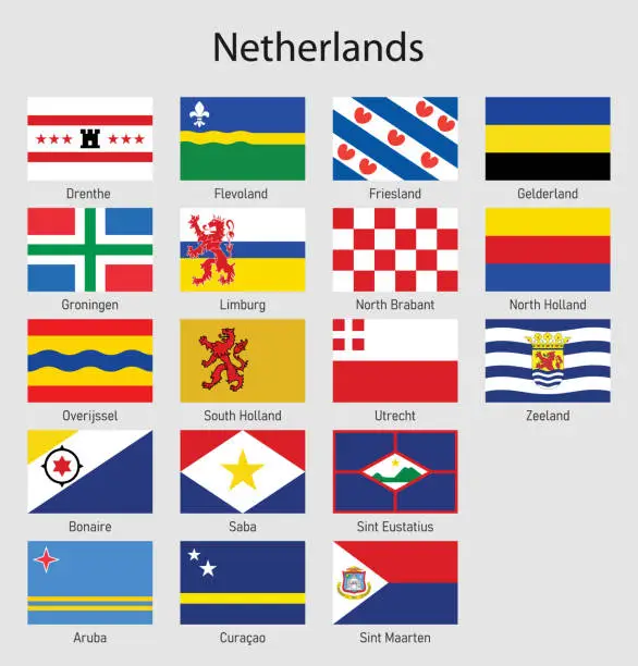 Vector illustration of Flags of the provinces of Netherlands, All Dutch regions flag collection
