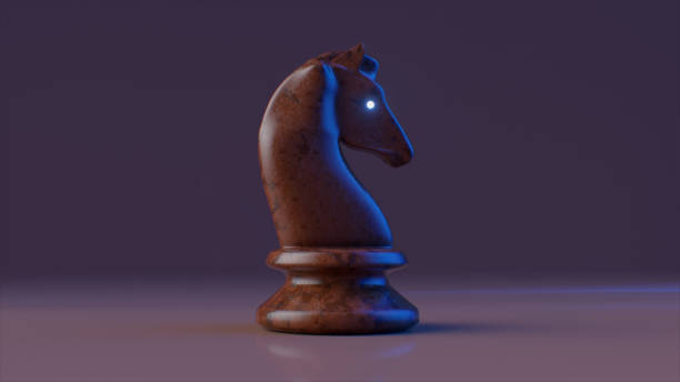istock Game concept. Dark marble chess knight. 3d illustration 1368031242