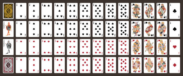 Poker set with isolated cards -Poker playing cards, full deck -Classic playing cards Poker set with isolated cards -Poker playing cards, full deck -Classic playing cards hand of cards stock illustrations