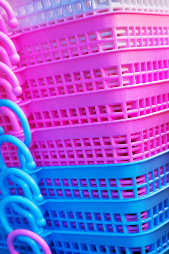Stacked pink and blue baskets
