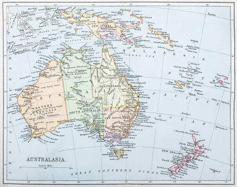 1898 Map of Australia and Australasia from out-of-copyright 1898 book \