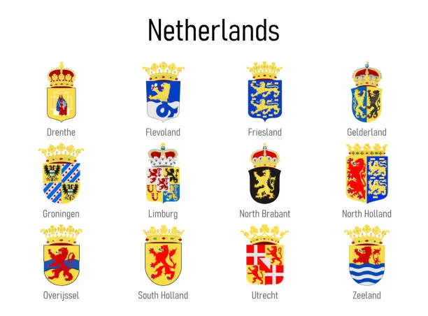 Vector illustration of Coat of arms of the province of Netherlands, All Dutch regions emblem