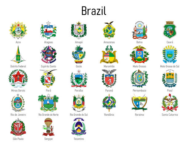 ilustrações, clipart, desenhos animados e ícones de brasão de armas dos estados do brasil, todas as regiões brasileiras emblema - ceara state