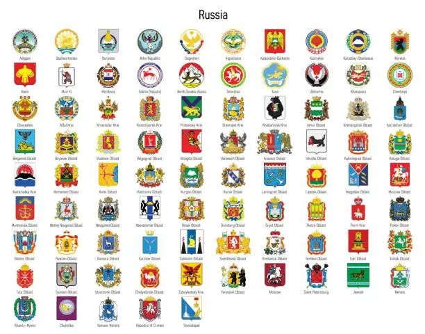 Vector illustration of Coat of arms of the oblast of Russia, All Russian regions emblem