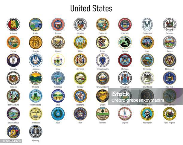 Coat Of Arms Of The States Of United States All Usa Regions Emblem Stock Illustration - Download Image Now
