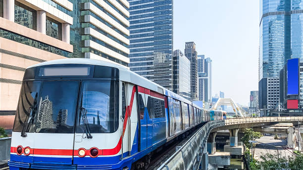 skytrain mass transit with cityscape. skytrain mass transit with cityscape. bts skytrain stock pictures, royalty-free photos & images