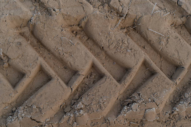 Car tire track on the ground.