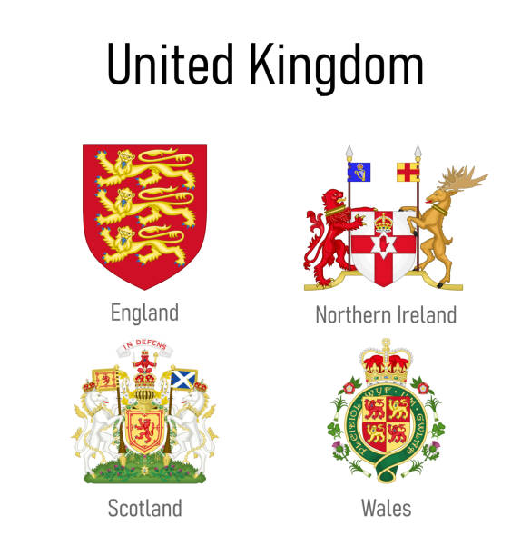 coat of arms of the provinces of united kingdom, all britain regions emblem - wales stock illustrations